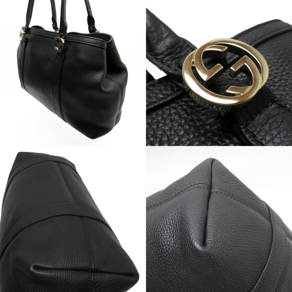 Gucci Tote GG Bag Black Double Leather Shoulder